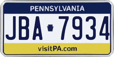 PA license plate JBA7934