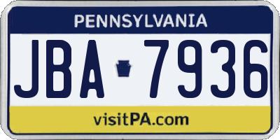 PA license plate JBA7936