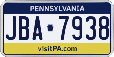 PA license plate JBA7938