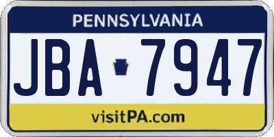 PA license plate JBA7947