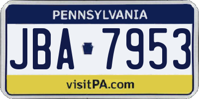 PA license plate JBA7953