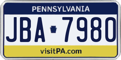 PA license plate JBA7980