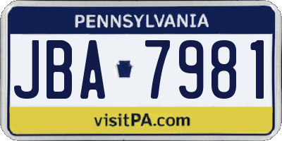 PA license plate JBA7981