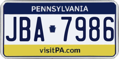 PA license plate JBA7986