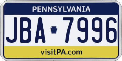 PA license plate JBA7996