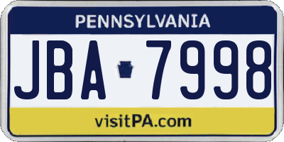 PA license plate JBA7998