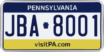 PA license plate JBA8001