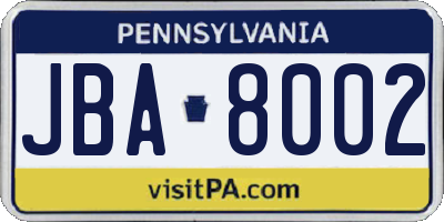 PA license plate JBA8002