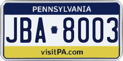 PA license plate JBA8003