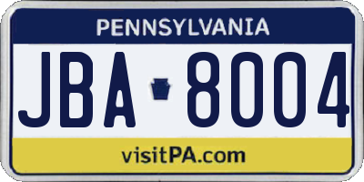 PA license plate JBA8004