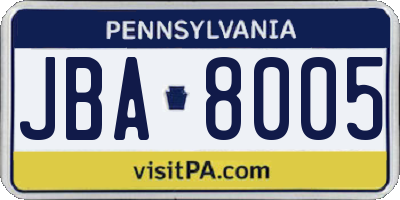 PA license plate JBA8005