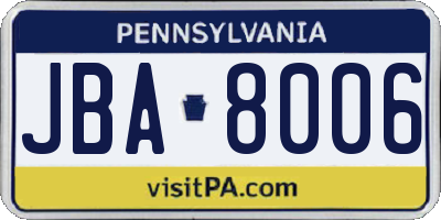 PA license plate JBA8006