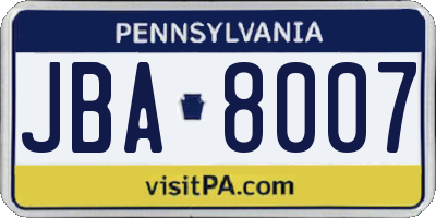 PA license plate JBA8007