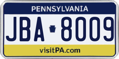 PA license plate JBA8009