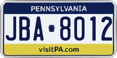 PA license plate JBA8012