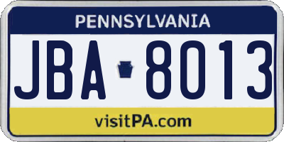 PA license plate JBA8013