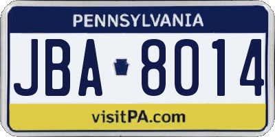 PA license plate JBA8014