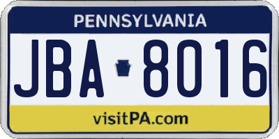 PA license plate JBA8016