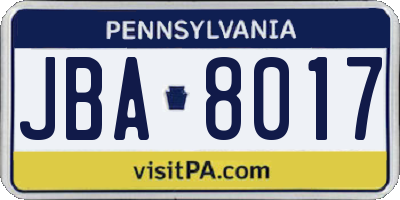 PA license plate JBA8017