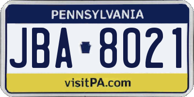 PA license plate JBA8021