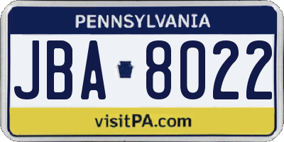 PA license plate JBA8022