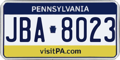 PA license plate JBA8023