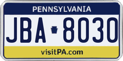 PA license plate JBA8030