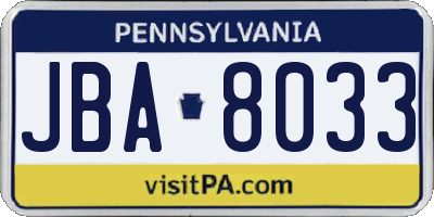 PA license plate JBA8033