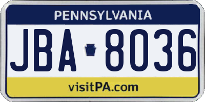 PA license plate JBA8036