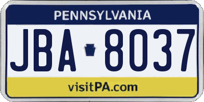 PA license plate JBA8037