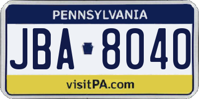 PA license plate JBA8040