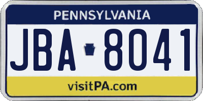 PA license plate JBA8041