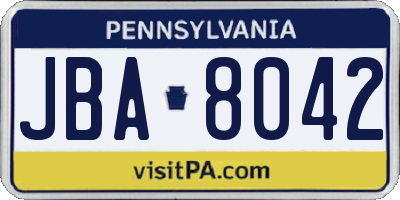 PA license plate JBA8042