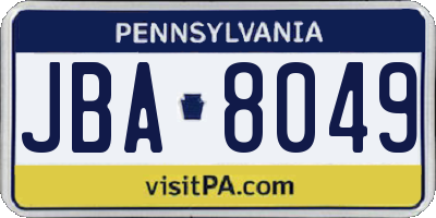 PA license plate JBA8049