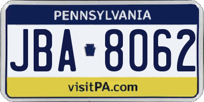 PA license plate JBA8062