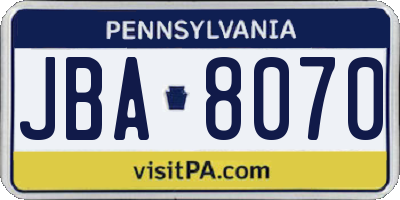 PA license plate JBA8070