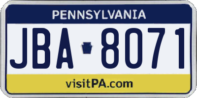 PA license plate JBA8071