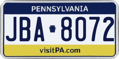 PA license plate JBA8072