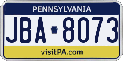 PA license plate JBA8073