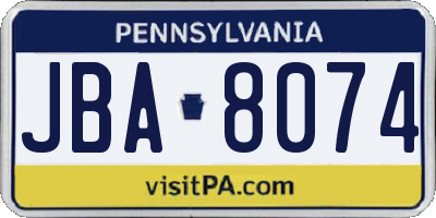 PA license plate JBA8074