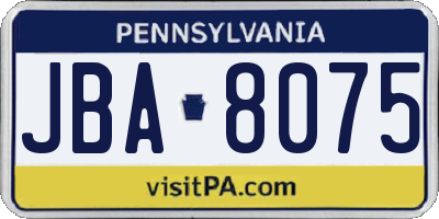 PA license plate JBA8075