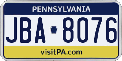 PA license plate JBA8076