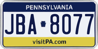 PA license plate JBA8077