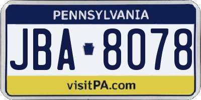 PA license plate JBA8078