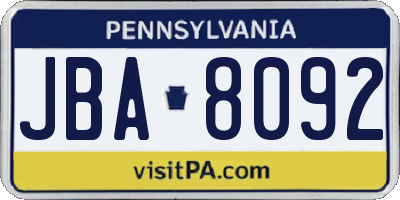 PA license plate JBA8092