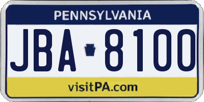 PA license plate JBA8100