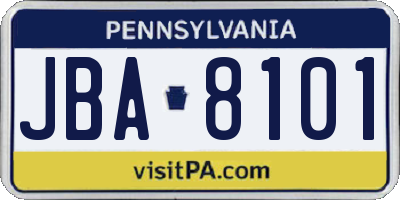 PA license plate JBA8101