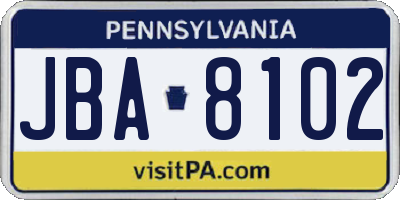 PA license plate JBA8102