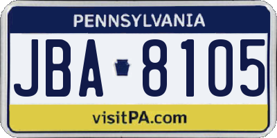 PA license plate JBA8105