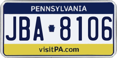 PA license plate JBA8106